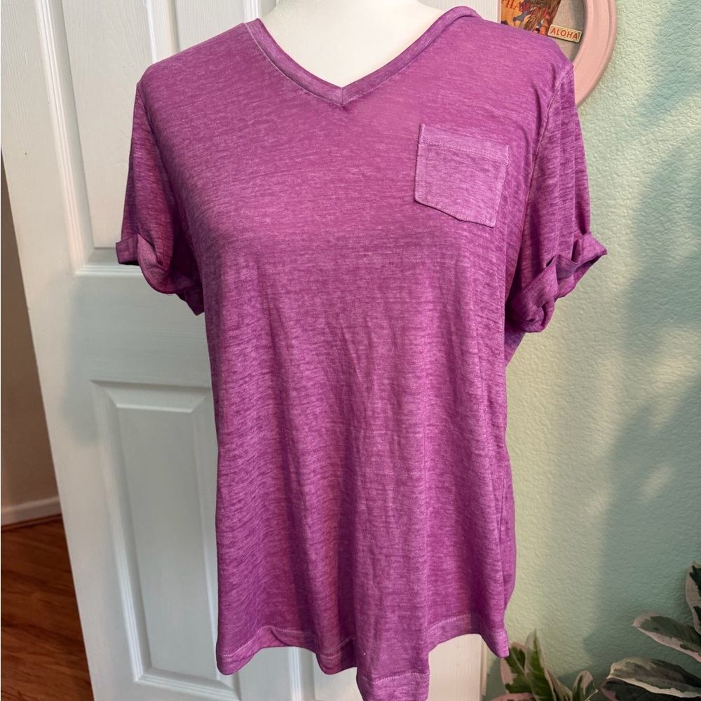 Style & Co. Heathered Violet V-Neck Pocket Tee